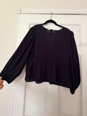 Express Black Peplum Blouse with Balloon Sleeves